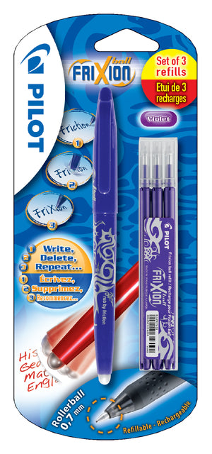 Pilot - Gelroller Frixion Ball, Blasen von 4 Teilen (1 Gelroller + 3 Füllungen), lila