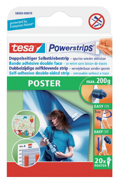 Tesa - PowerStrips Poster, Zertifizierung 200 g, Blasen von 20 Teilen