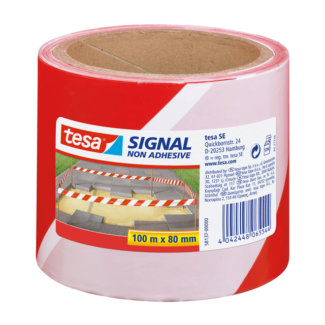 TESA - Signalband 58137 80mmx100m Rot/Weiß | 4 Stücke