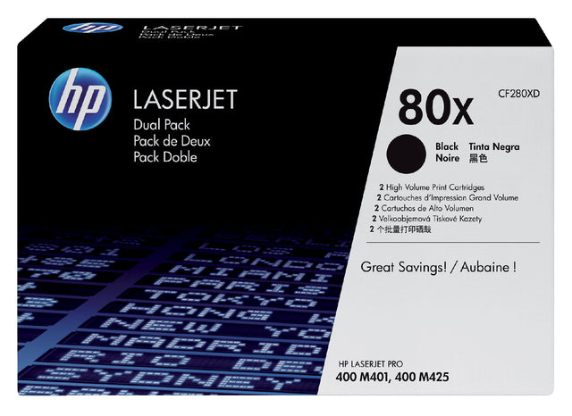 HP - Toner 80x, 6 900 Seiten, OEM CF280XD, Zwart, Duopack