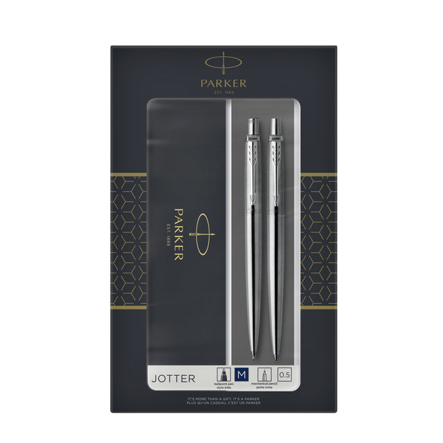 Parker - Kugelschreiber und Motto Bleistift Jotter Edelstahl CT Medium | 5 Stücke