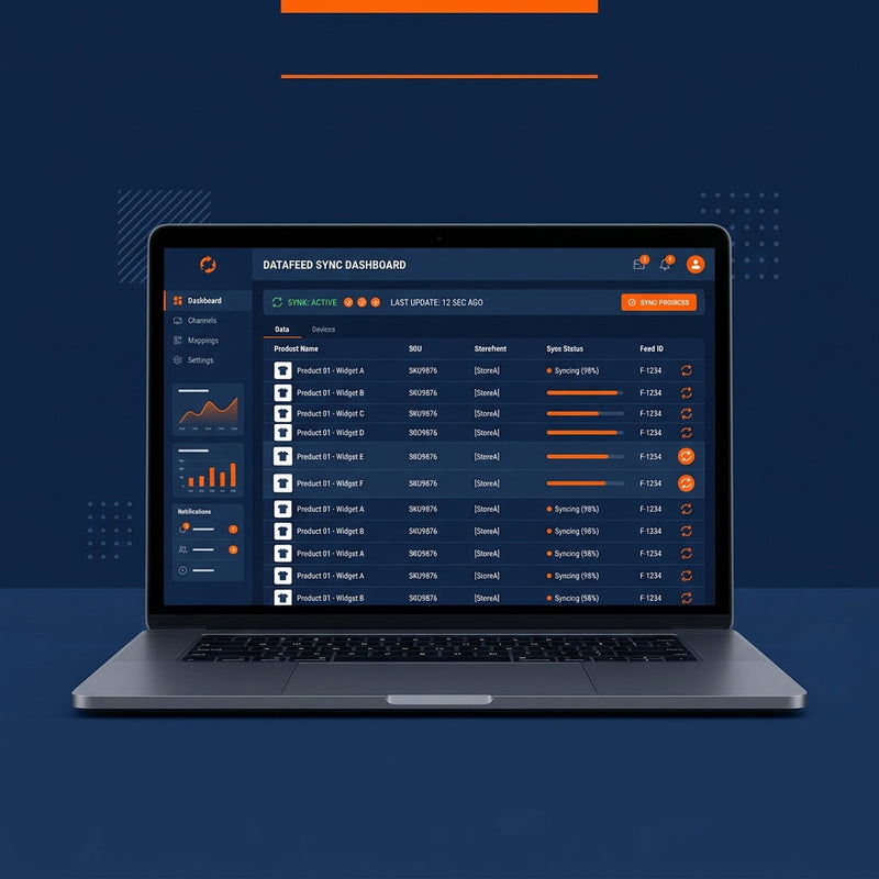 Datafeed Abonnement - dashboard met productdata sync illustratie