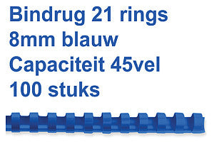 Bindrug GBC 8mm 21Rings A4 Blue 100 -Pieces